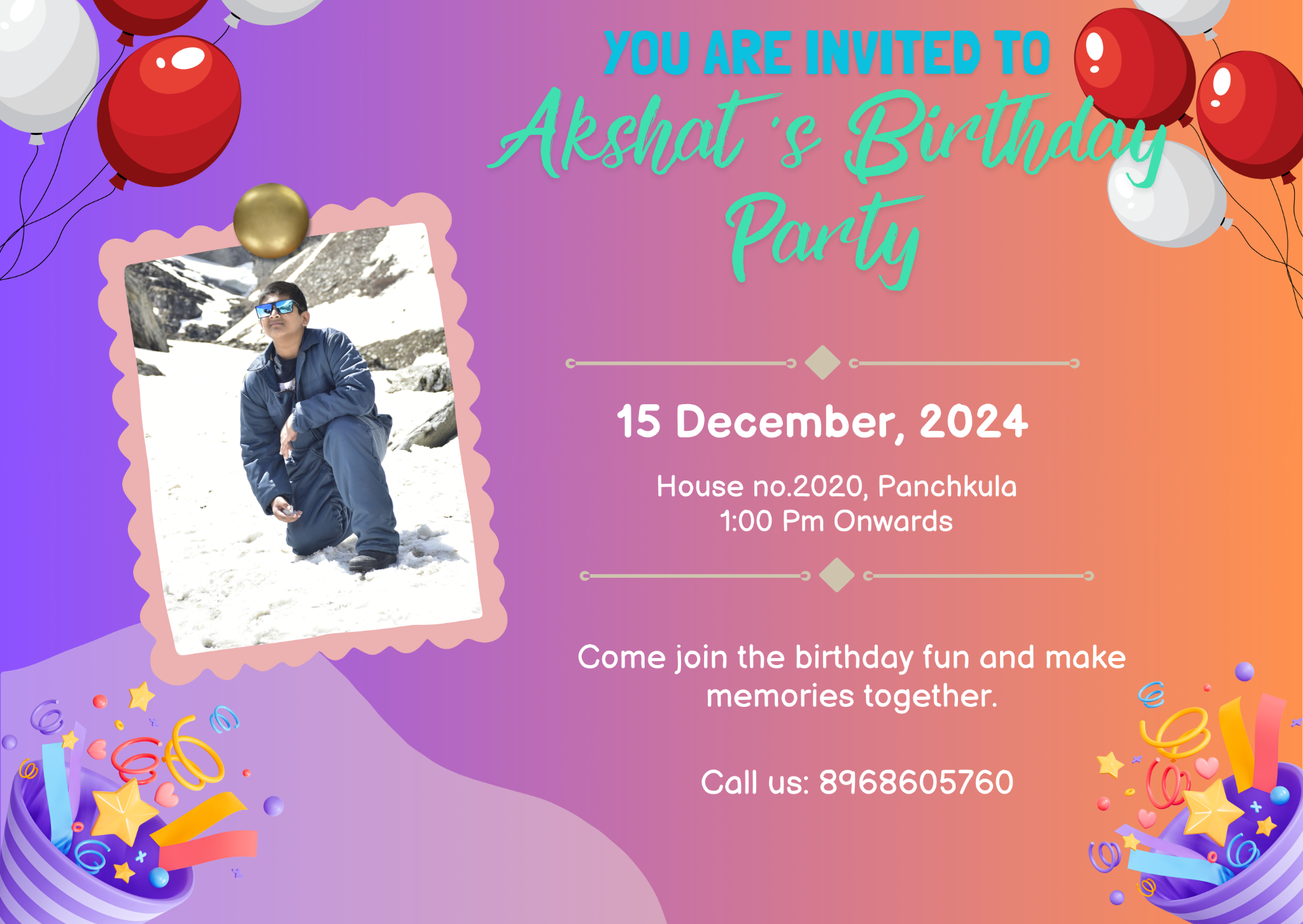 Akshat birthday party invitation